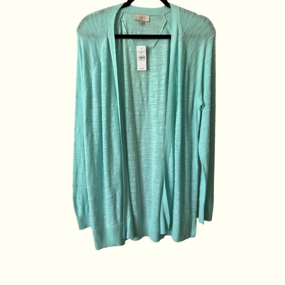 NWT Loft Outlet Mint Green Slub Cotton Open Front Sweater Cardigan Large Reg $49 - Picture 4 of 13